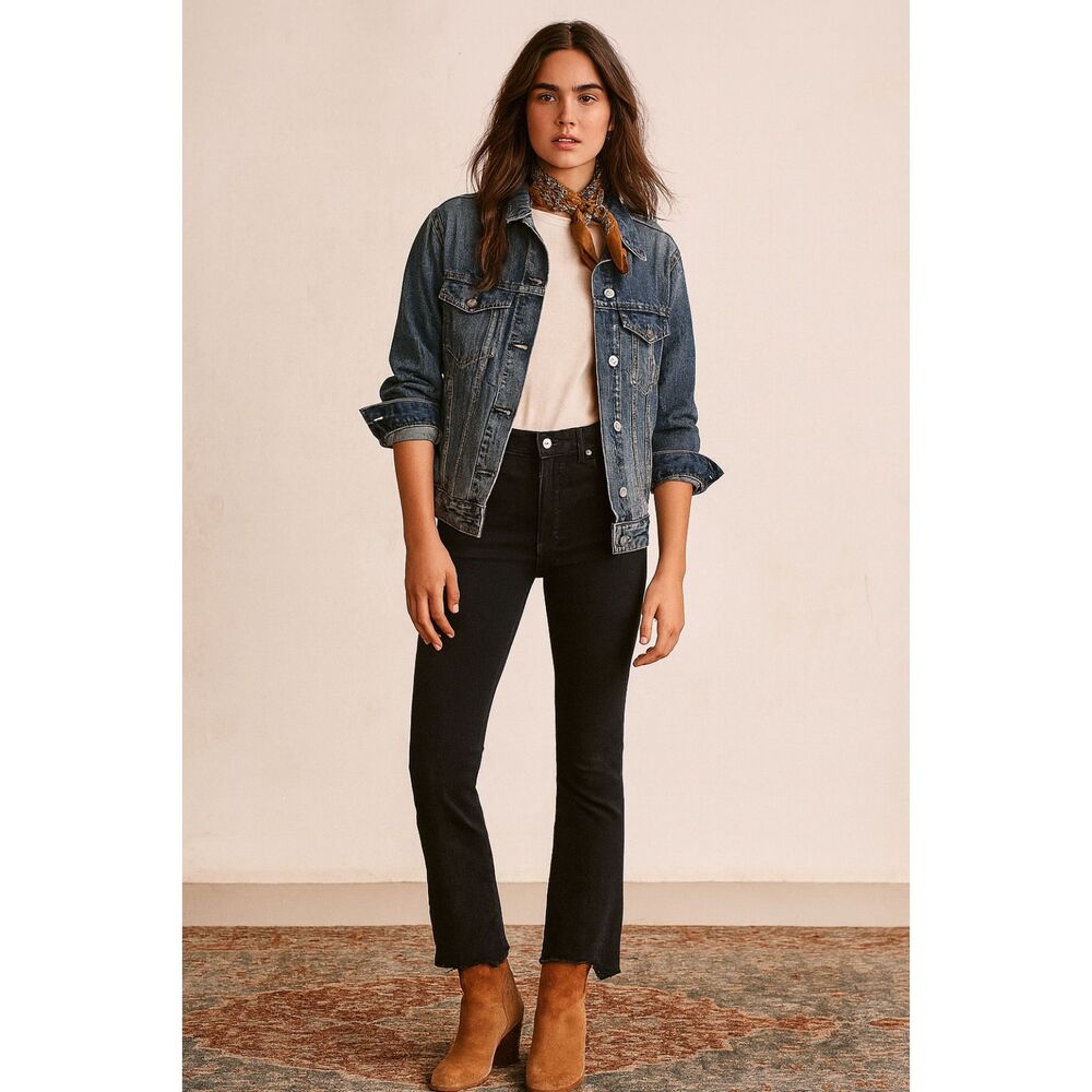 MOTHER Denim Black The Insider Crop Step Fray Not Guilty Jeans   Women's Size 30